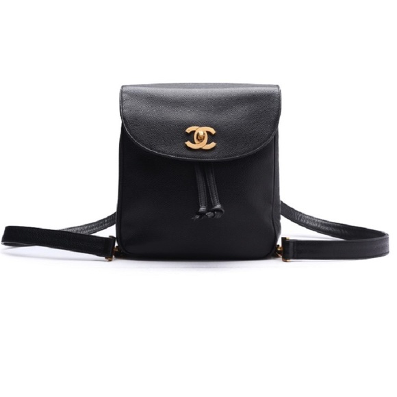 Chanel Round Flap Chain Backpack Caviar Skin Black - Picture 1 of 6
